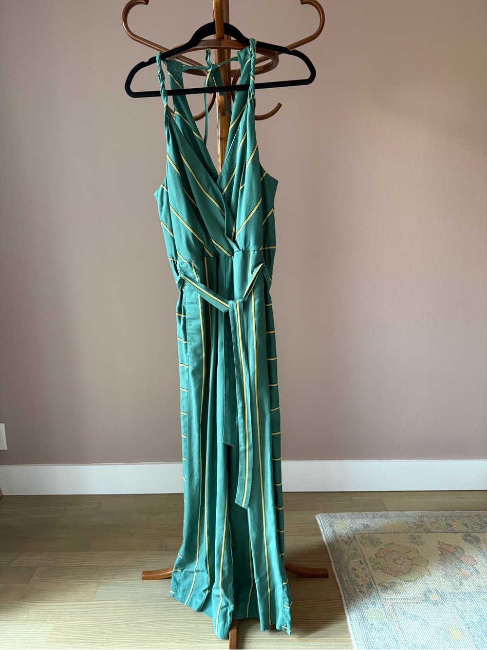 Ett:Twa by Anthropologie Teal and Yellow Striped Jumpsuit